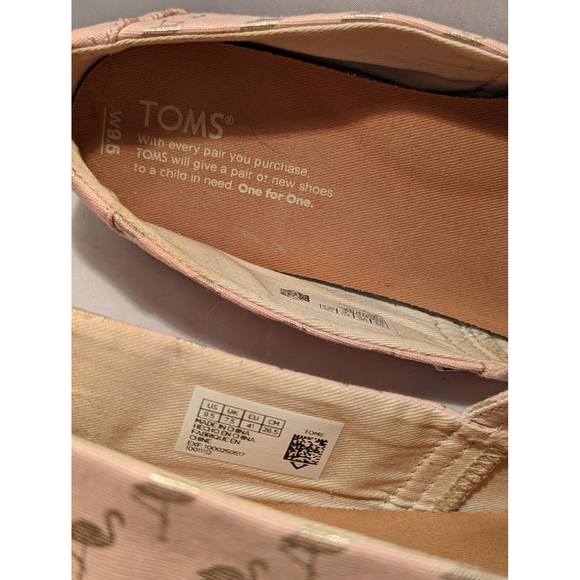 Toms Alpargata Women Size 9.5 Pink Rose Gold Foil Flamingo Flats Canvas Shoes - Picture 9 of 10